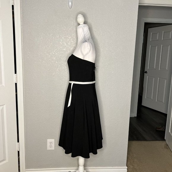 Size 9 Black And White Strapless Tulle Knee Length Fit and Flare Dress Timeless - Picture 3 of 9